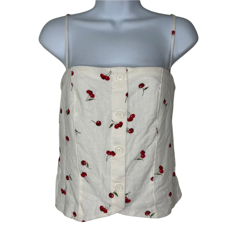 Abercrombie & Fitch Cami Top Medium White Cherry Button Front Linen Vacation